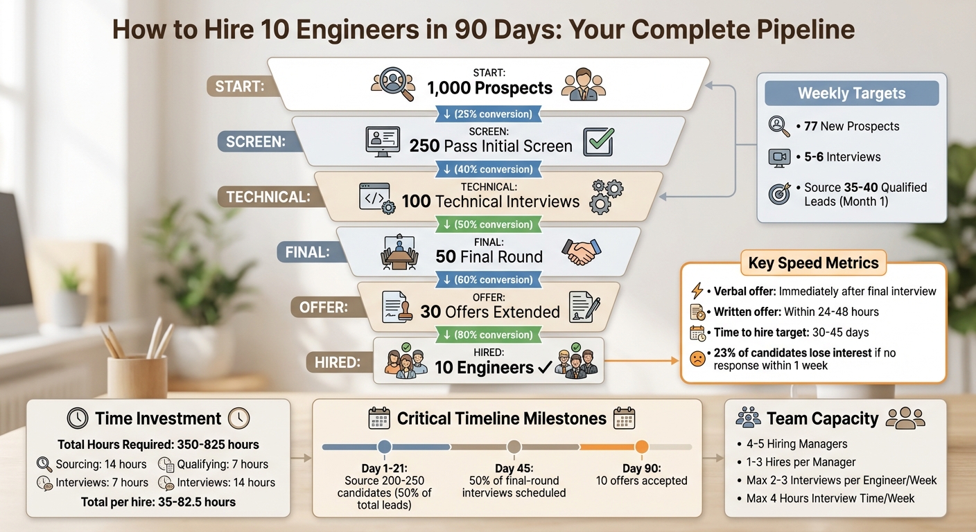 Hiring 10 Engineers in 90 Days: Pipeline Metrics and Weekly Targets