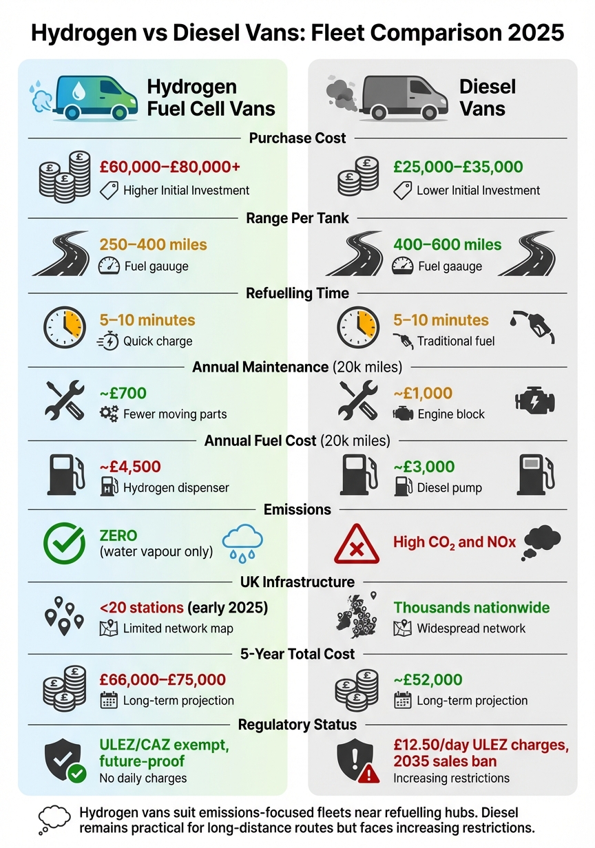Hydrogen vs Diesel Vans: Cost, Range and Emissions Comparison for UK Fleets