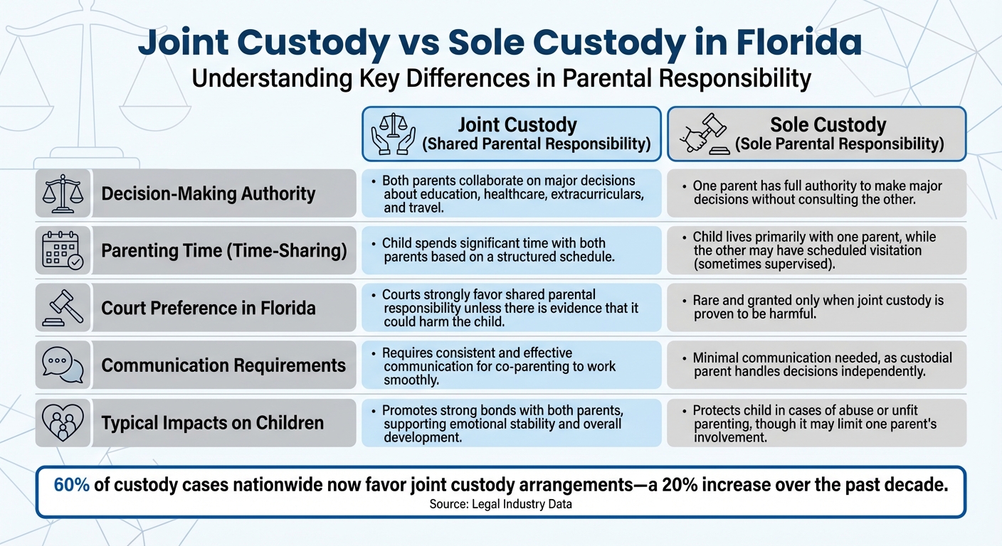 Joint Custody vs Sole Custody in Florida: Key Differences Comparison Chart