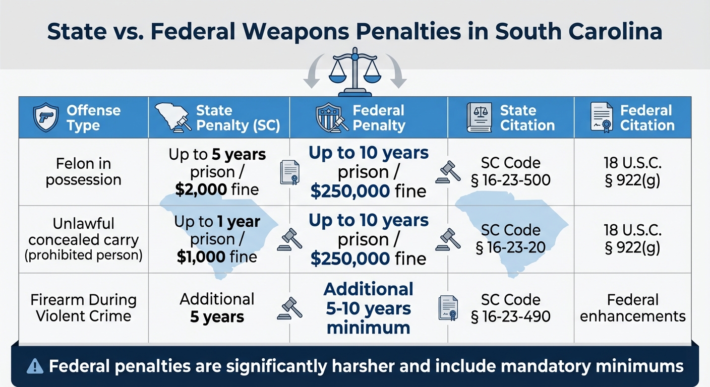 South Carolina Weapons Violations: State vs Federal Penalties Comparison