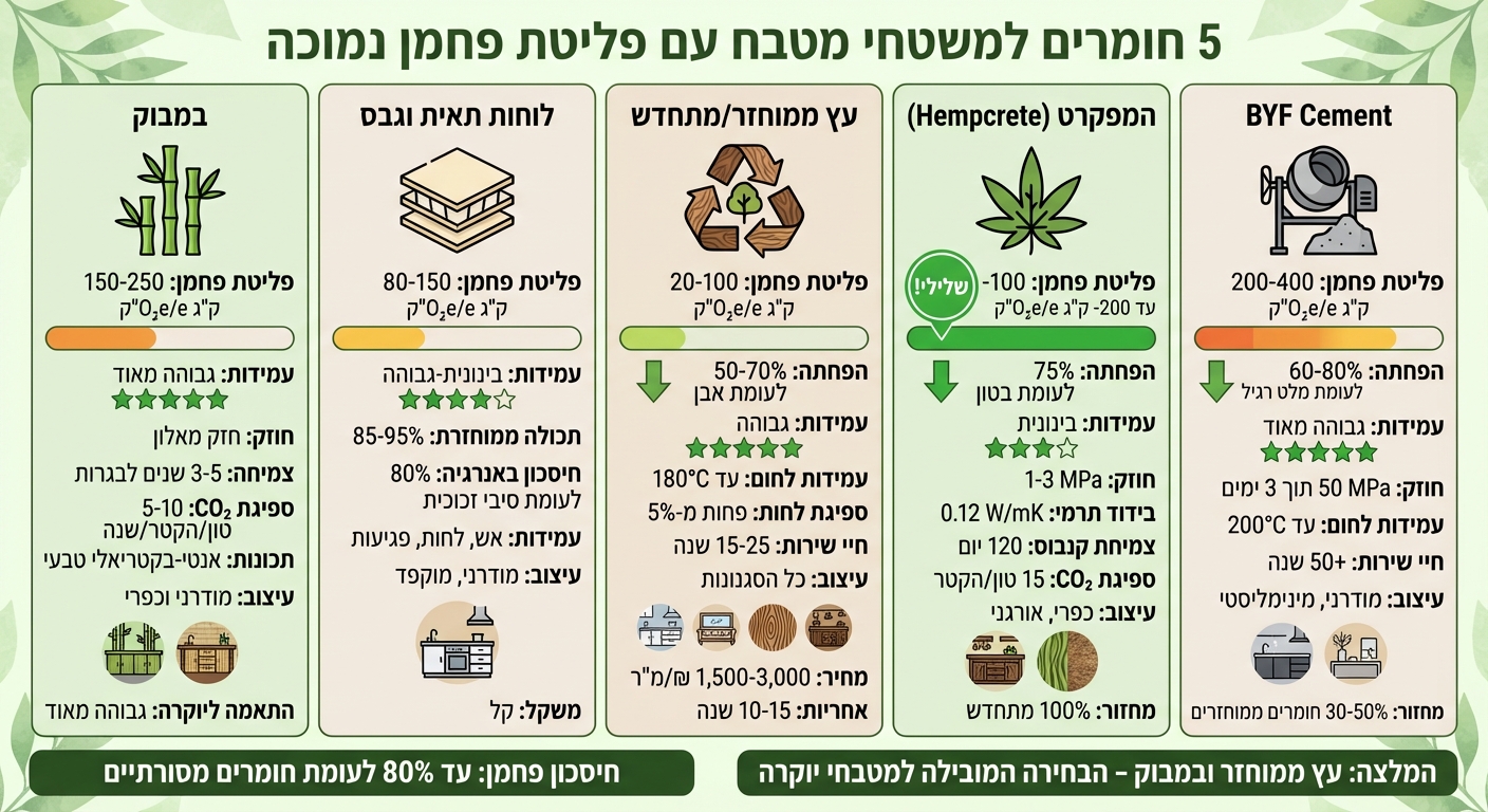 השוואת 5 חומרים למשטחי מטבח: פליטת פחמן, עמידות ועיצוב