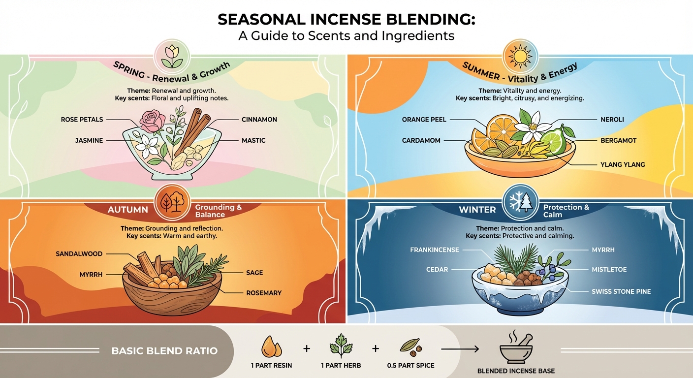 Seasonal Incense Blend Ingredients Guide for Spring, Summer, Autumn and Winter