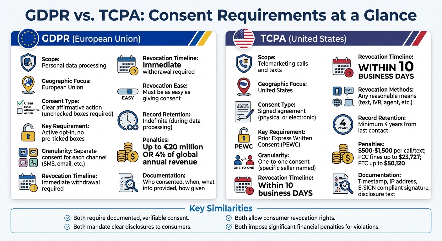 GDPR vs TCPA Consent Requirements Comparison Chart