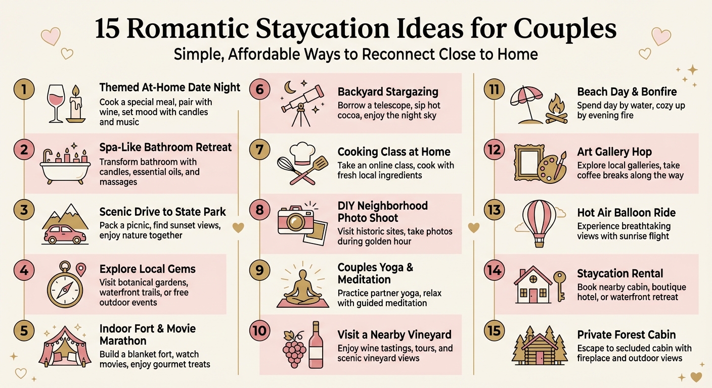 15 Romantic Staycation Ideas for Couples - Quick Reference Guide