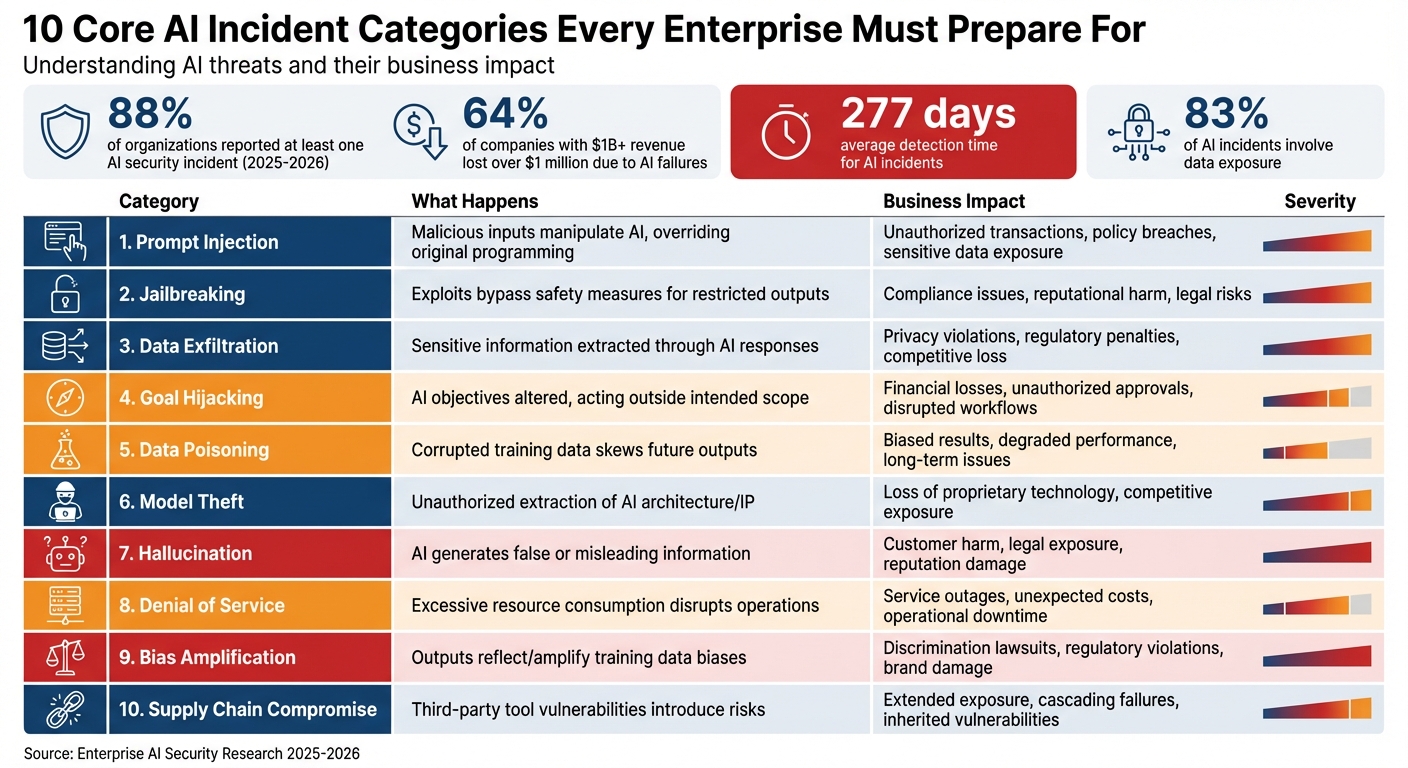 10 Core AI Incident Categories: Types, Impacts, and Business Risks