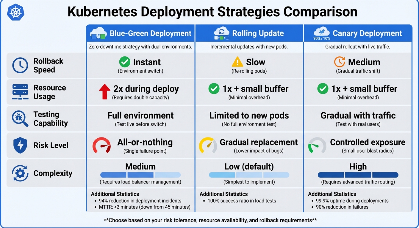 Kubernetes Deployment Strategies Comparison: Blue-Green vs Rolling Update vs Canary