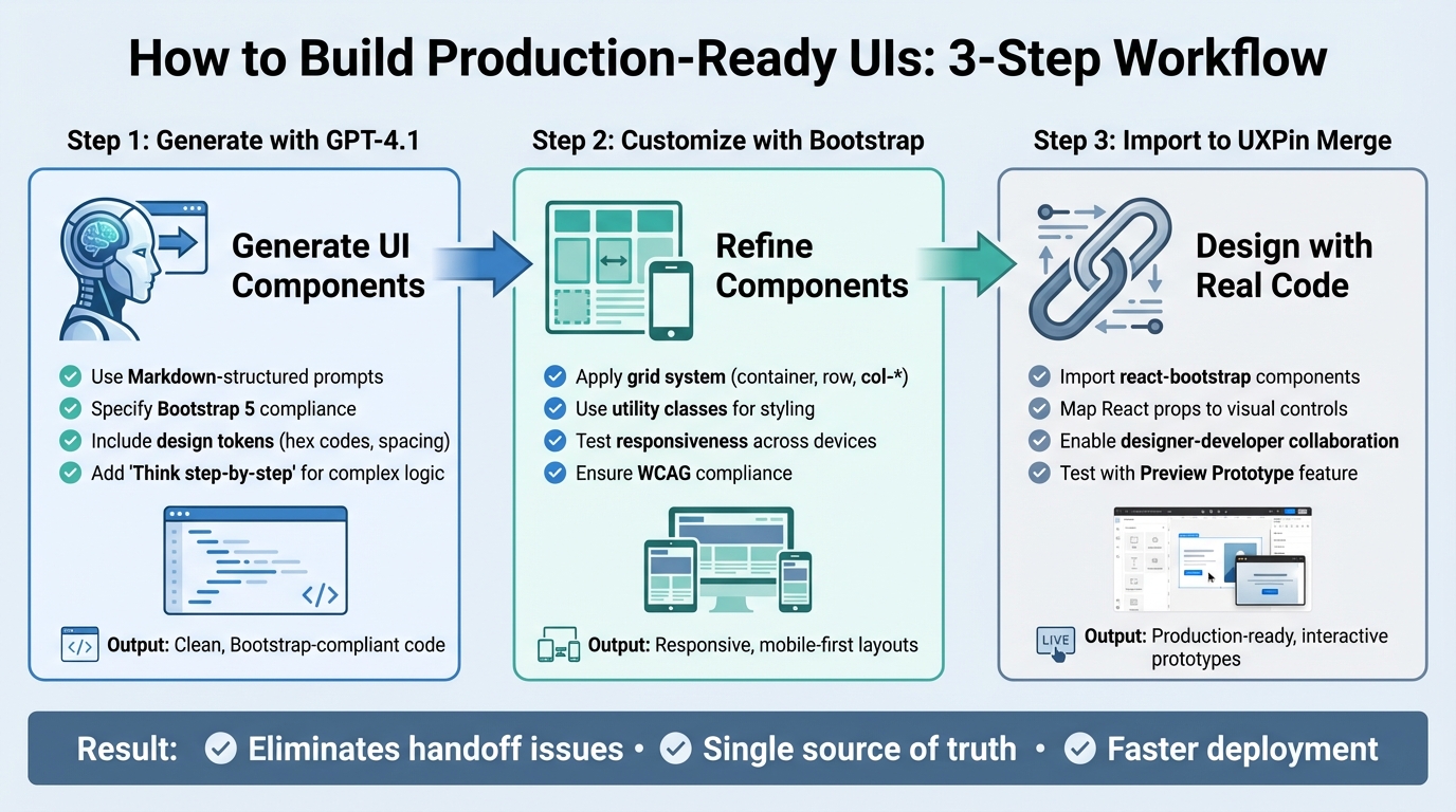 3-Step Workflow: Building UI with GPT-4.1, Bootstrap, and UXPin Merge