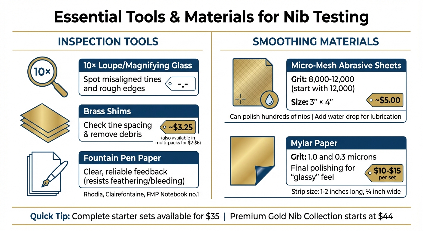 Essential Tools and Materials for Fountain Pen Nib Testing and Smoothing