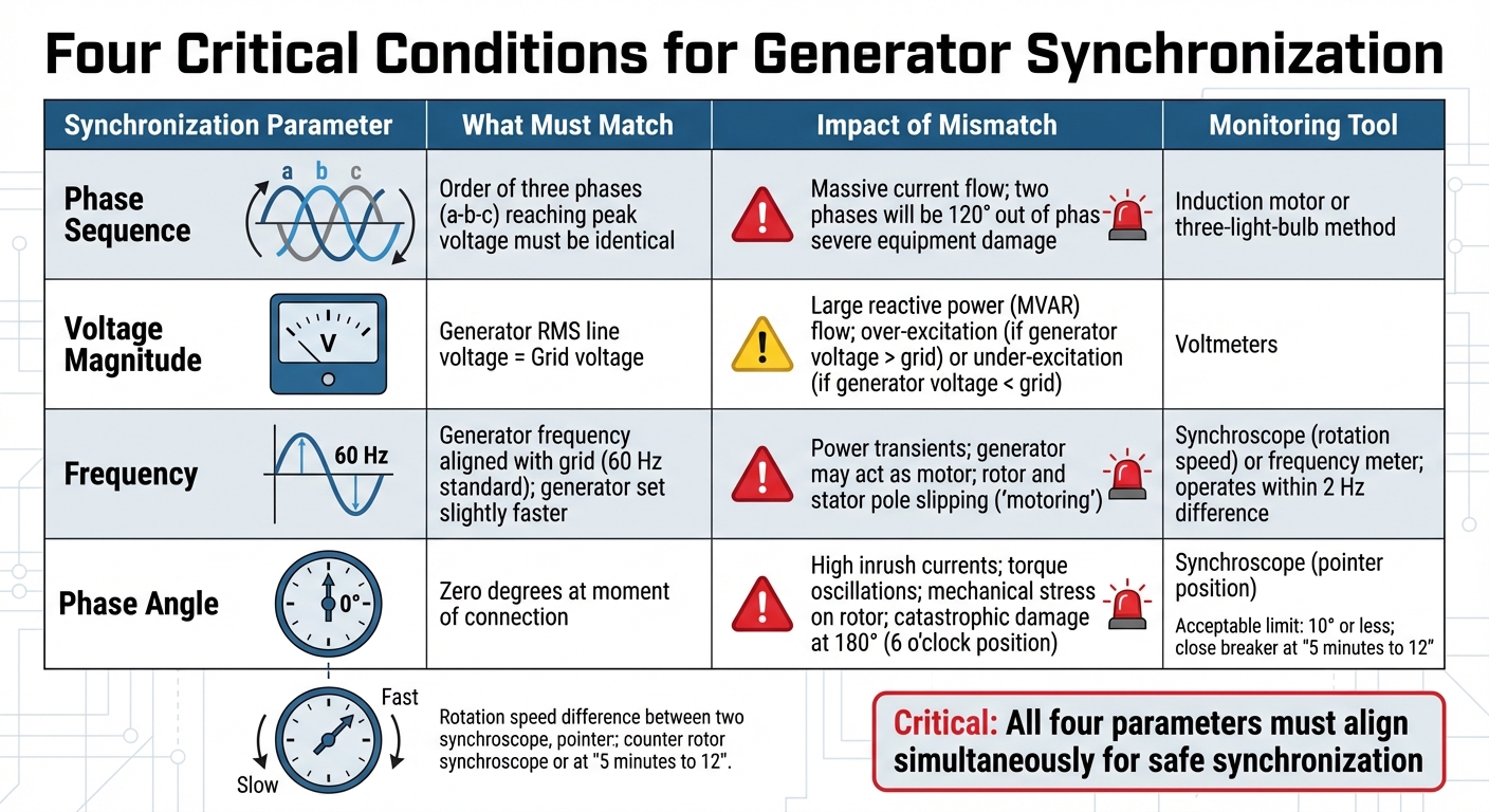 Four Critical Generator Synchronization Parameters and Their Effects