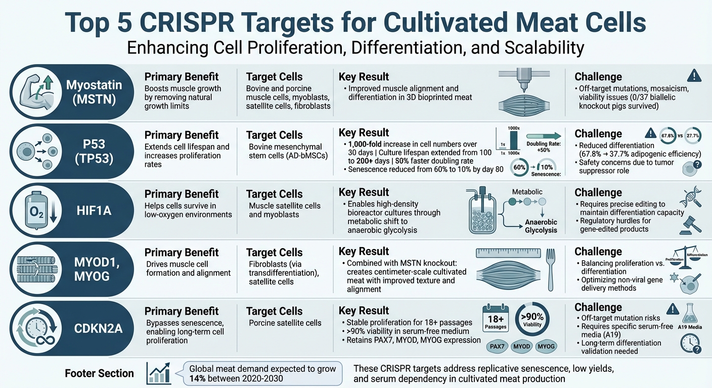Top 5 CRISPR Targets for Cultivated Meat: Benefits and Challenges Comparison