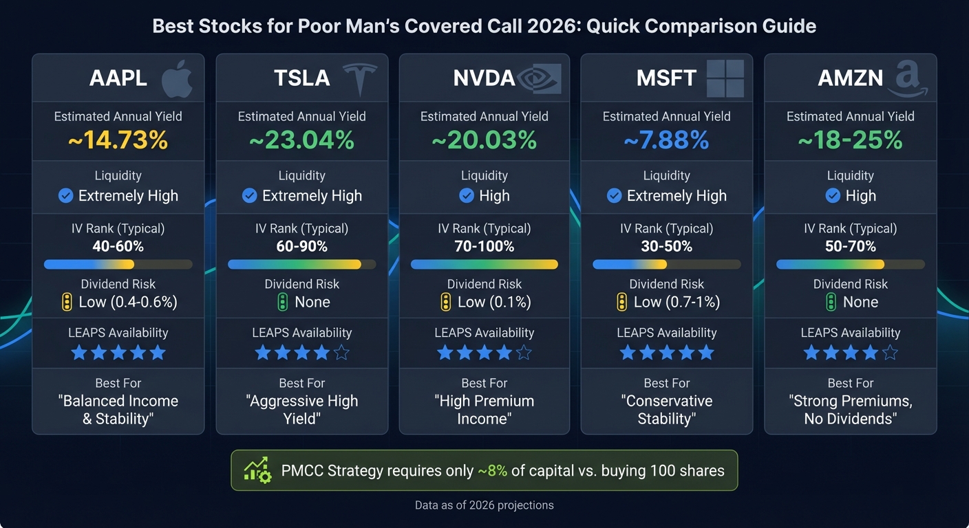 Best PMCC Stocks 2026: Comparison of Yields, Volatility and Risk Factors