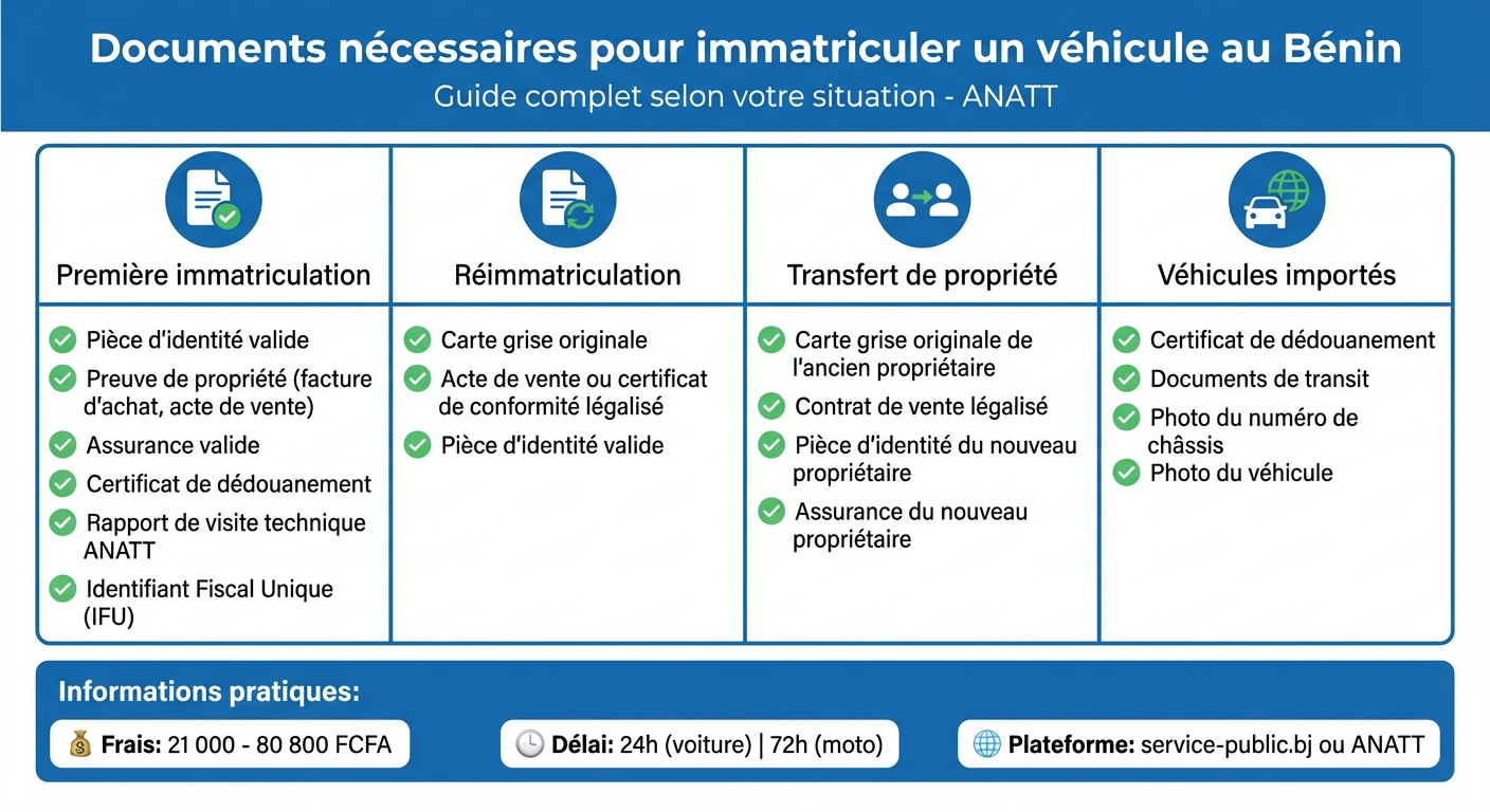 Documents requis pour l'immatriculation de véhicule au Bénin selon le type de demande