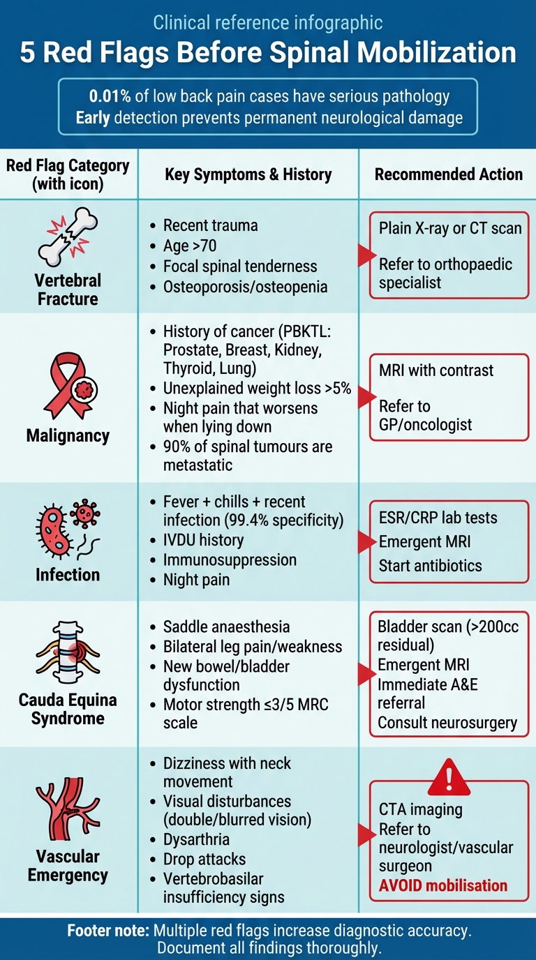 5 Red Flags Before Spinal Mobilization: Warning Signs and Actions