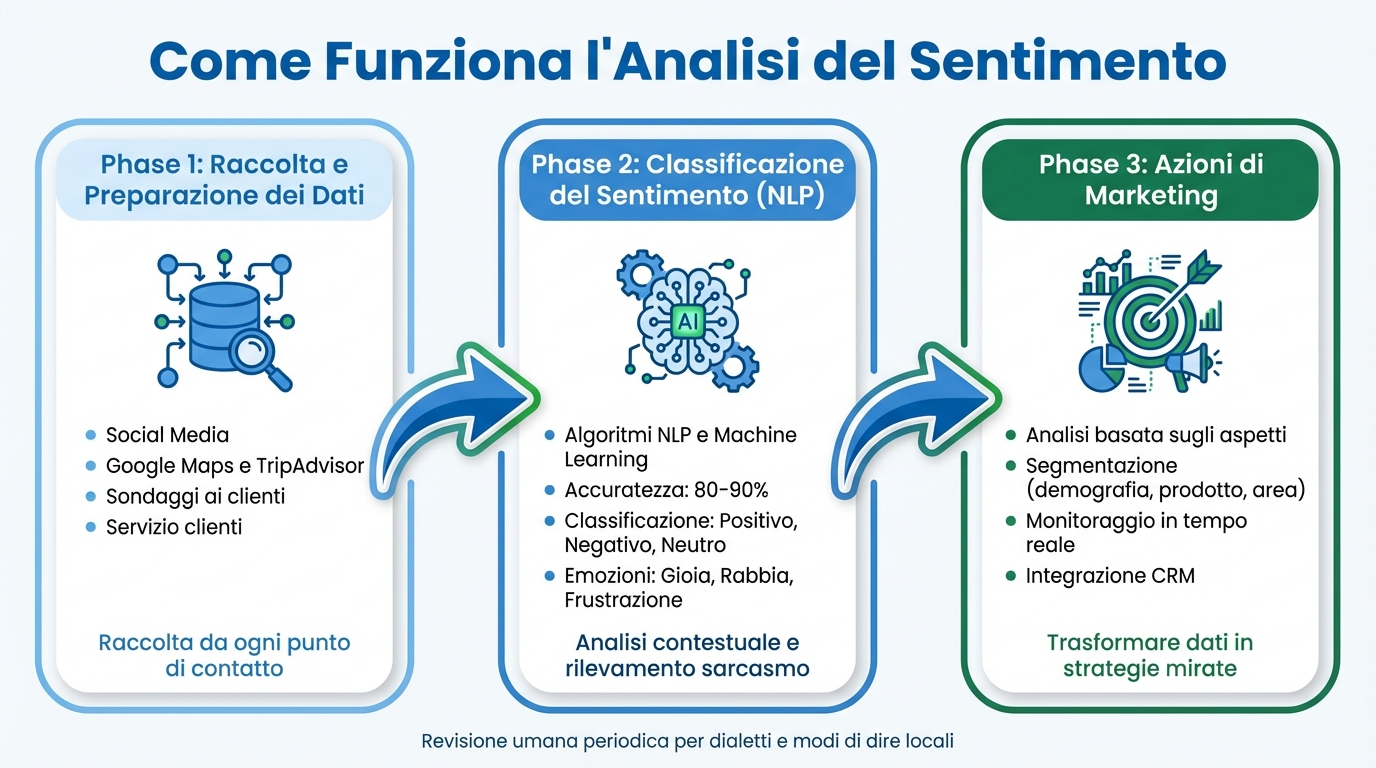 Guida completa all'analisi del sentimento per il marketing 1 Come funziona l'analisi del sentimento: processo in 3 fasi