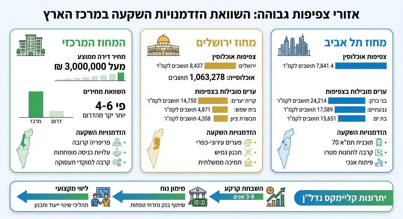 השוואת צפיפות אוכלוסין ומחירי דיור במחוזות מרכז הארץ