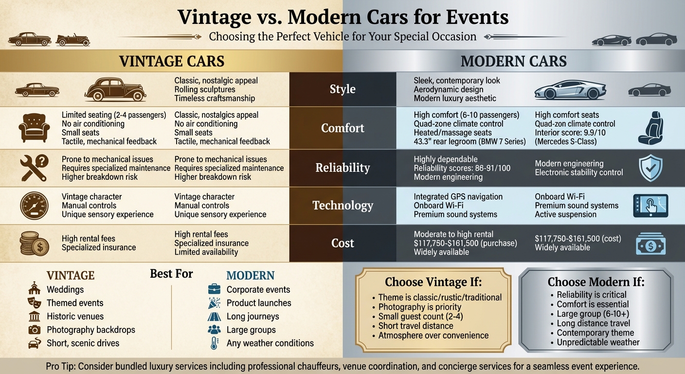 Vintage vs Modern Cars for Events: Complete Comparison Guide