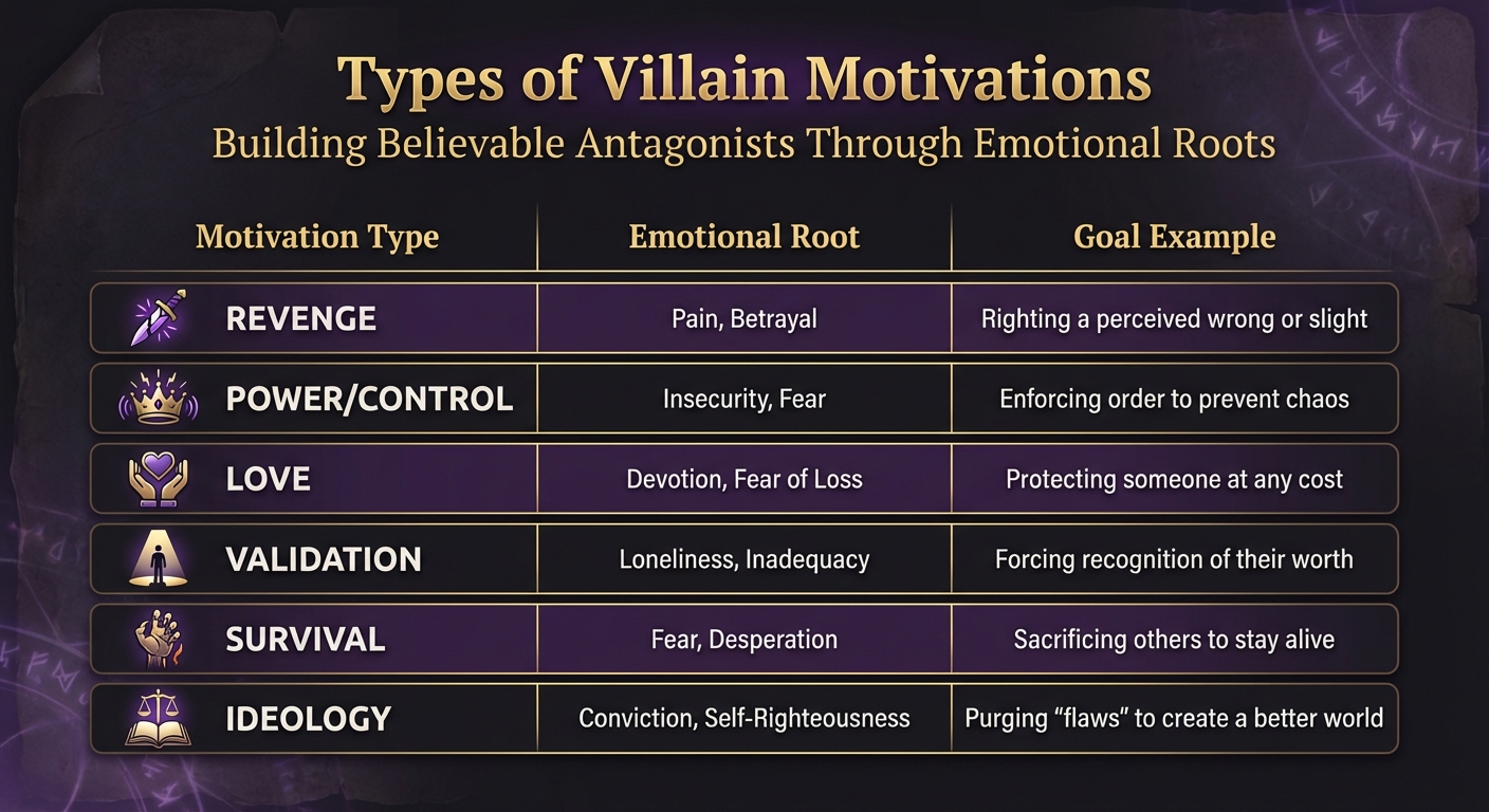 6 Types of Villain Motivations with Emotional Roots and Goals