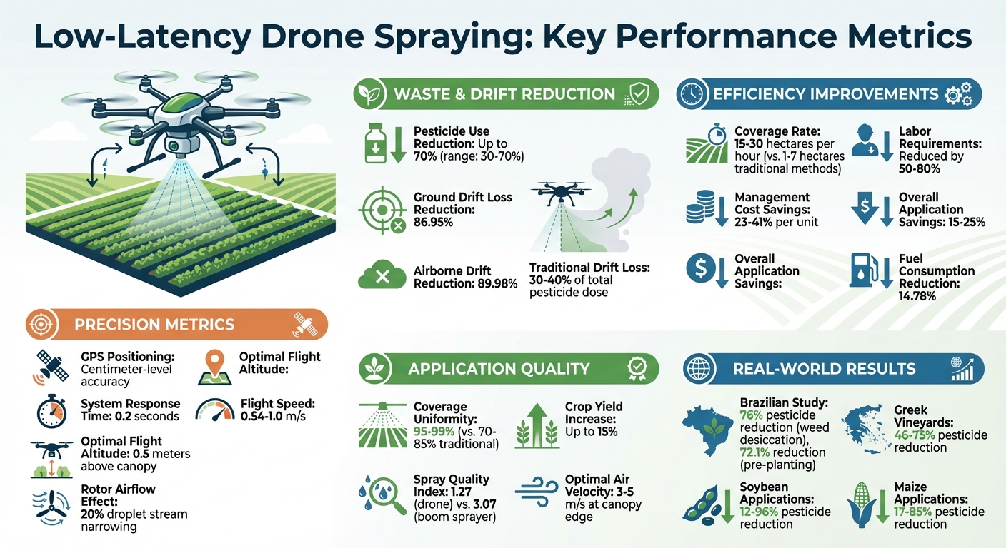 Low-Latency Drone Spraying Performance Metrics and Benefits