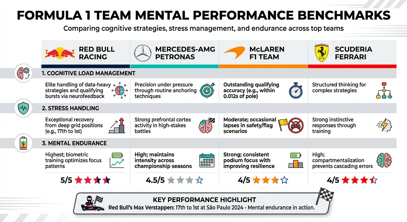 F1 Team Mental Performance Comparison: Red Bull vs Mercedes vs McLaren vs Ferrari