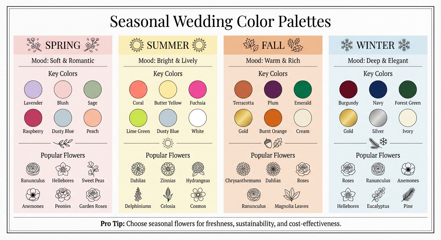 Seasonal Wedding Color Palettes Guide: Spring, Summer, Fall, and Winter