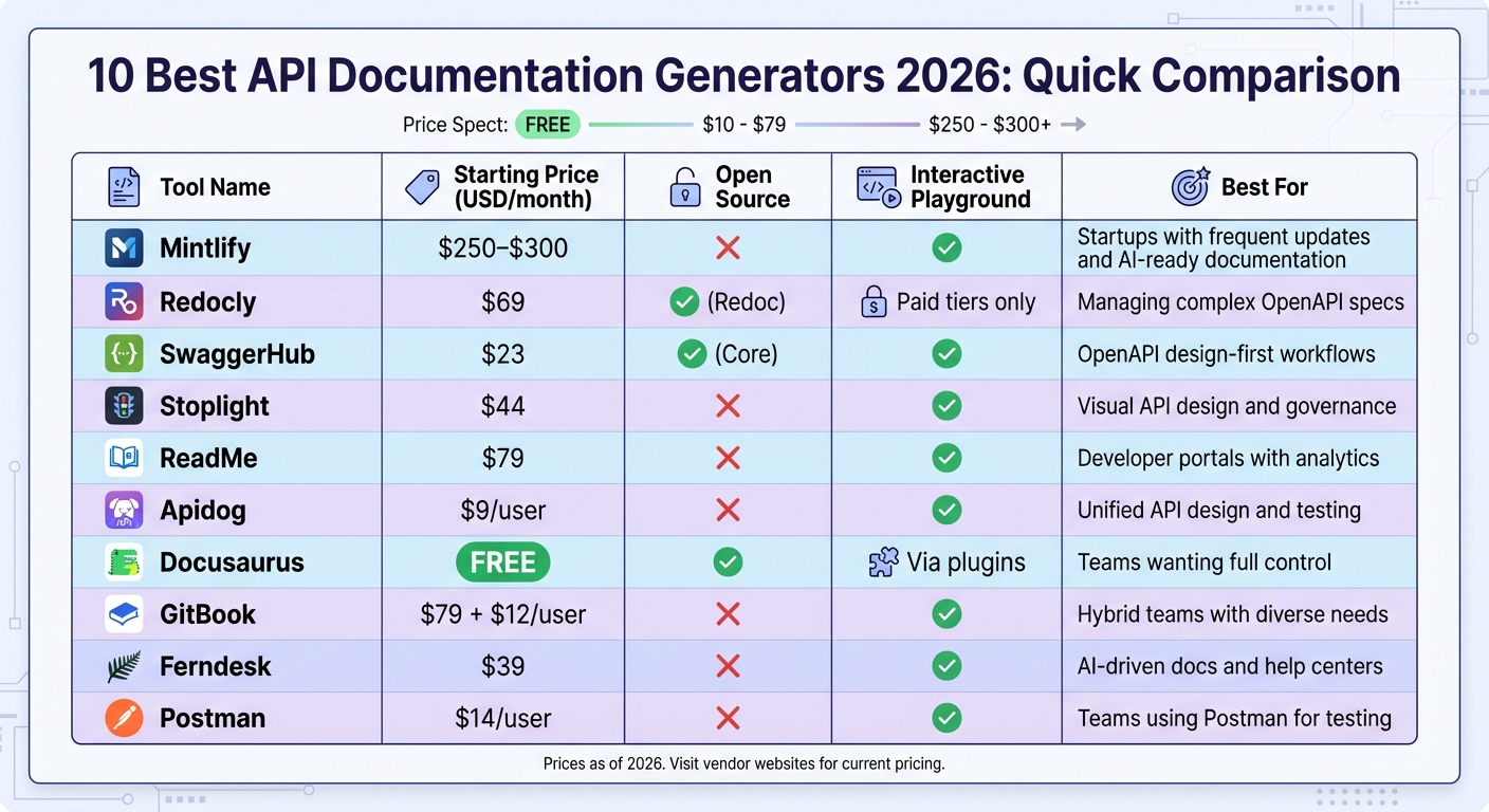 API Documentation Tools 2026: Pricing and Features Comparison
