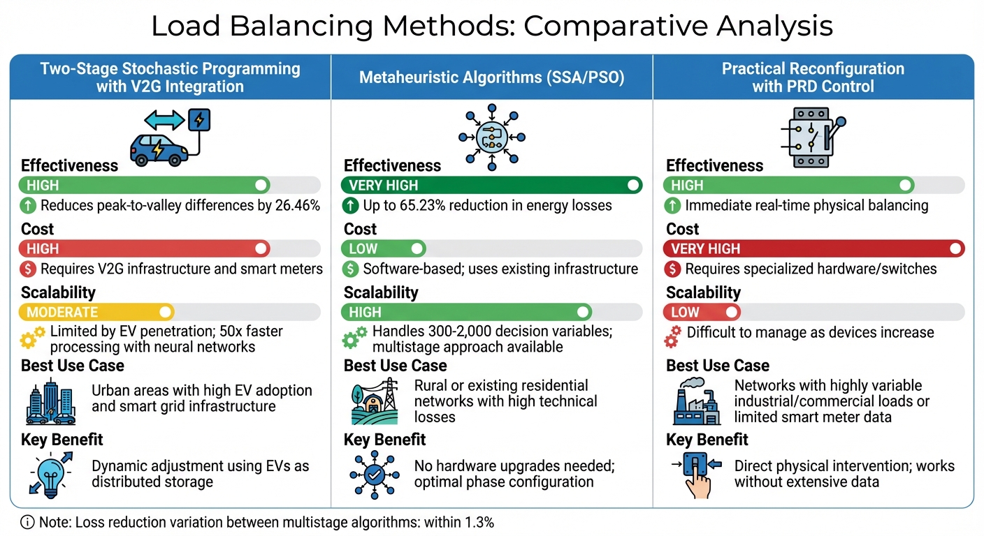 Comparison of Three Load Balancing Methods for Low Voltage Distribution Networks