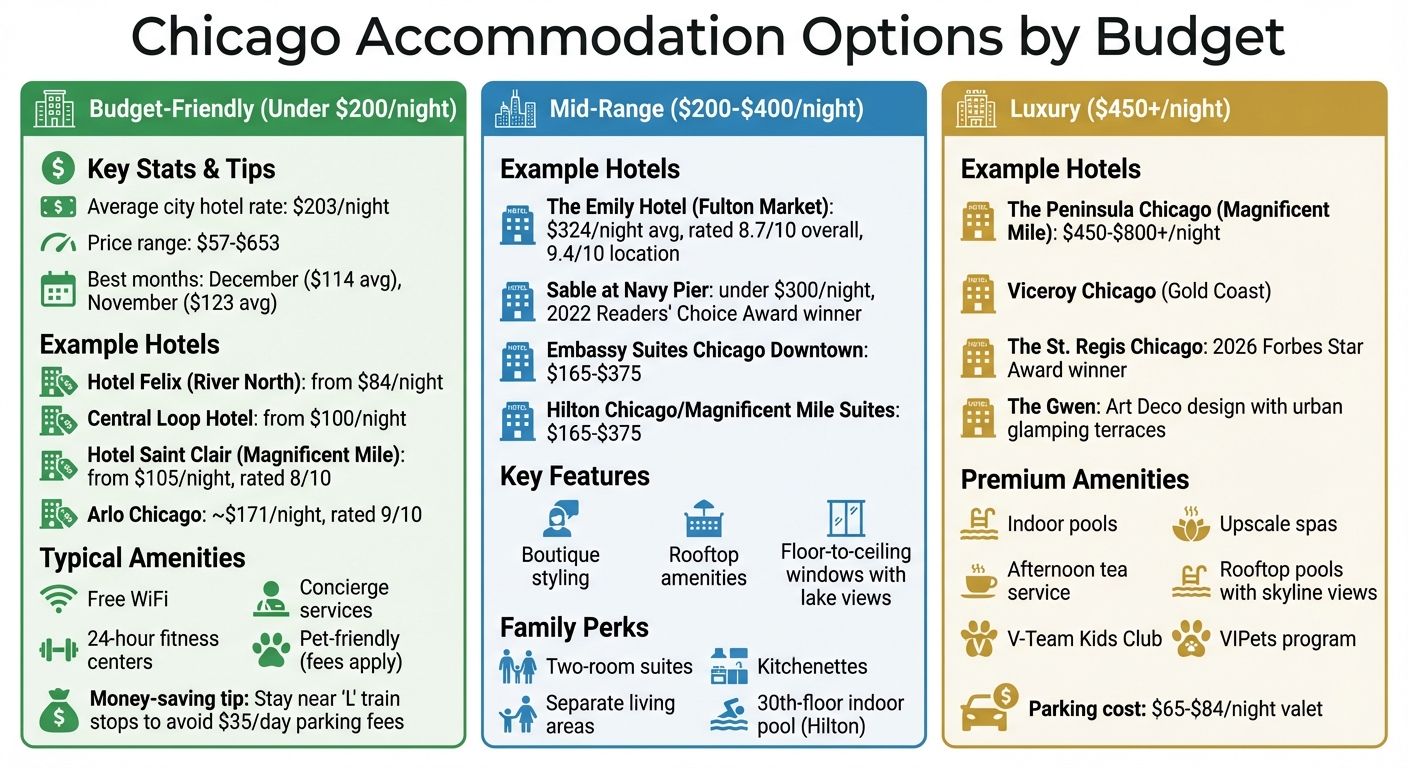 Chicago Hotel Accommodation Options by Budget: Under $200, $200-$400, and Luxury $450+
