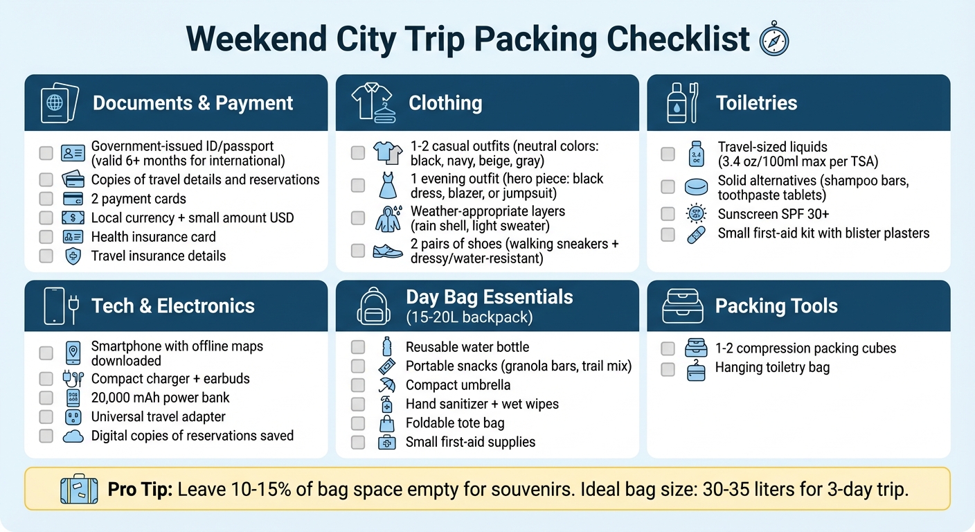 Weekend City Trip Packing Checklist: Essential Items by Category
