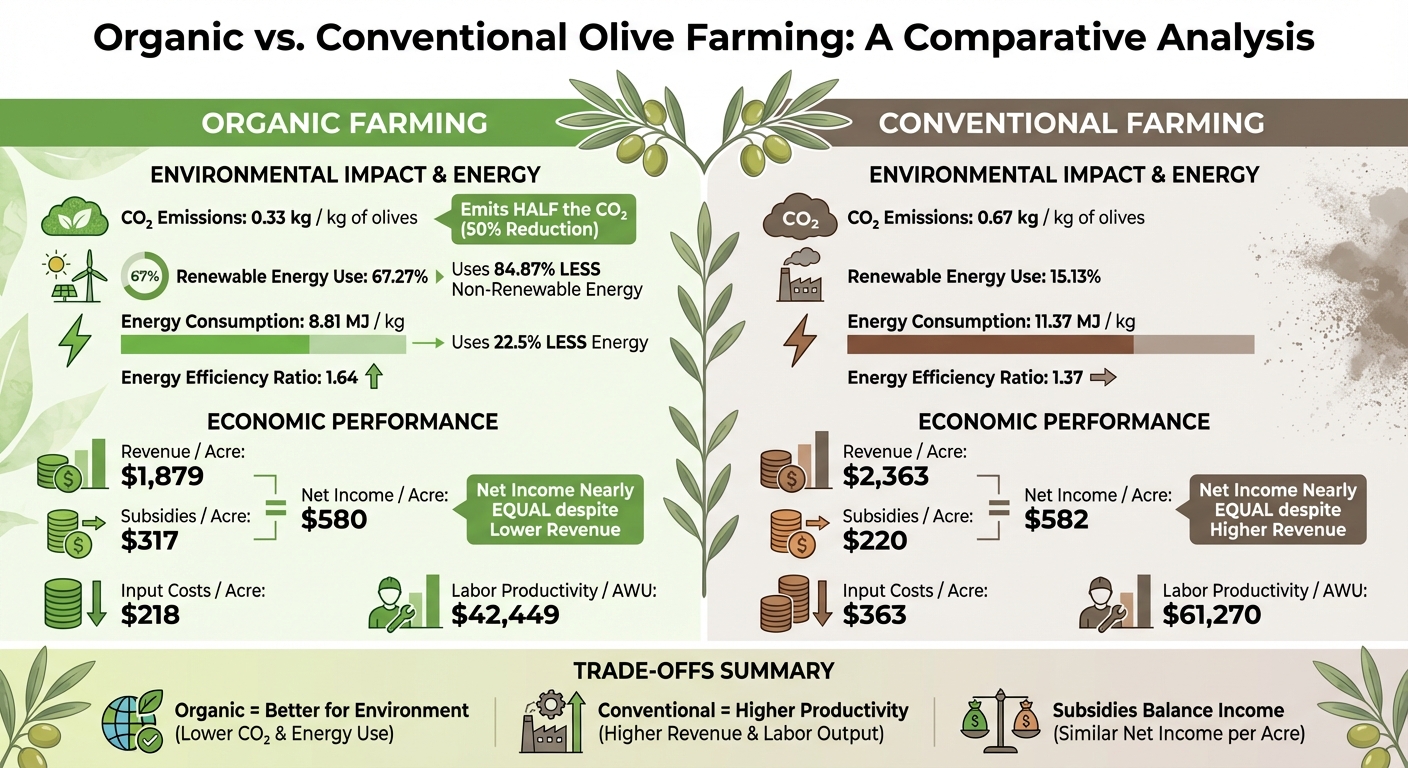 Organic vs Conventional Olive Farming: Environmental and Economic Comparison