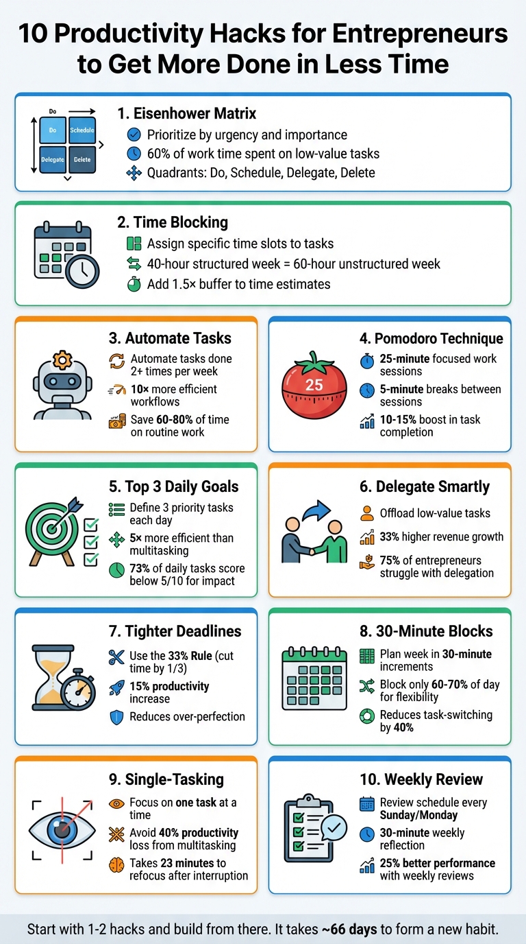 10 Productivity Hacks for Entrepreneurs Infographic