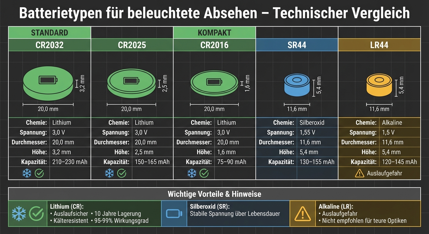 Batterietypen für beleuchtete Zielfernrohre im Vergleich