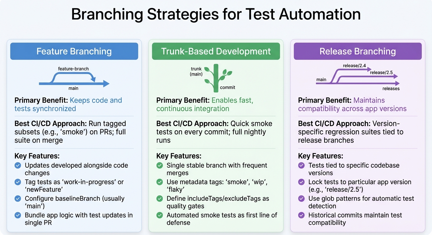 Branching Strategies for Test Automation: Feature, Trunk-Based, and Release Comparison