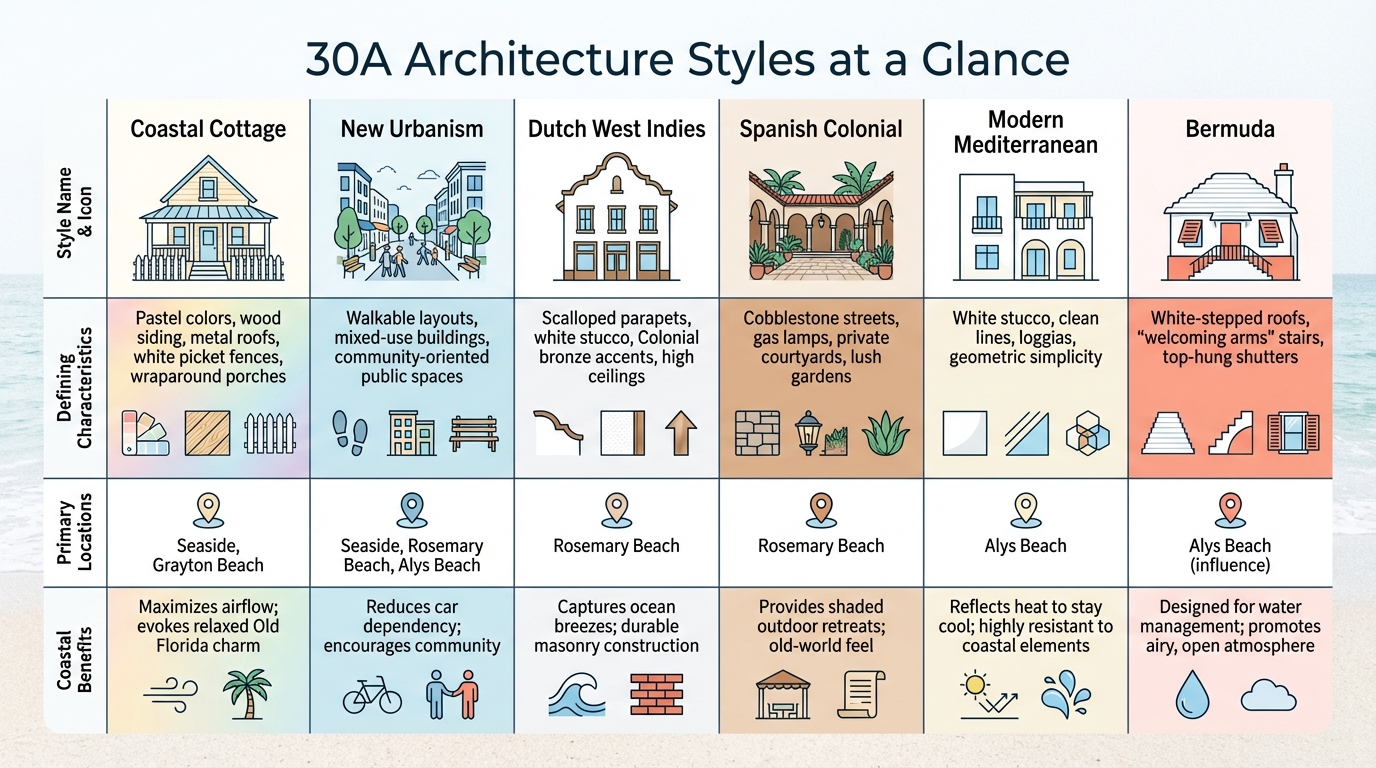 30A Architecture Styles Comparison: Features, Locations, and Coastal Benefits