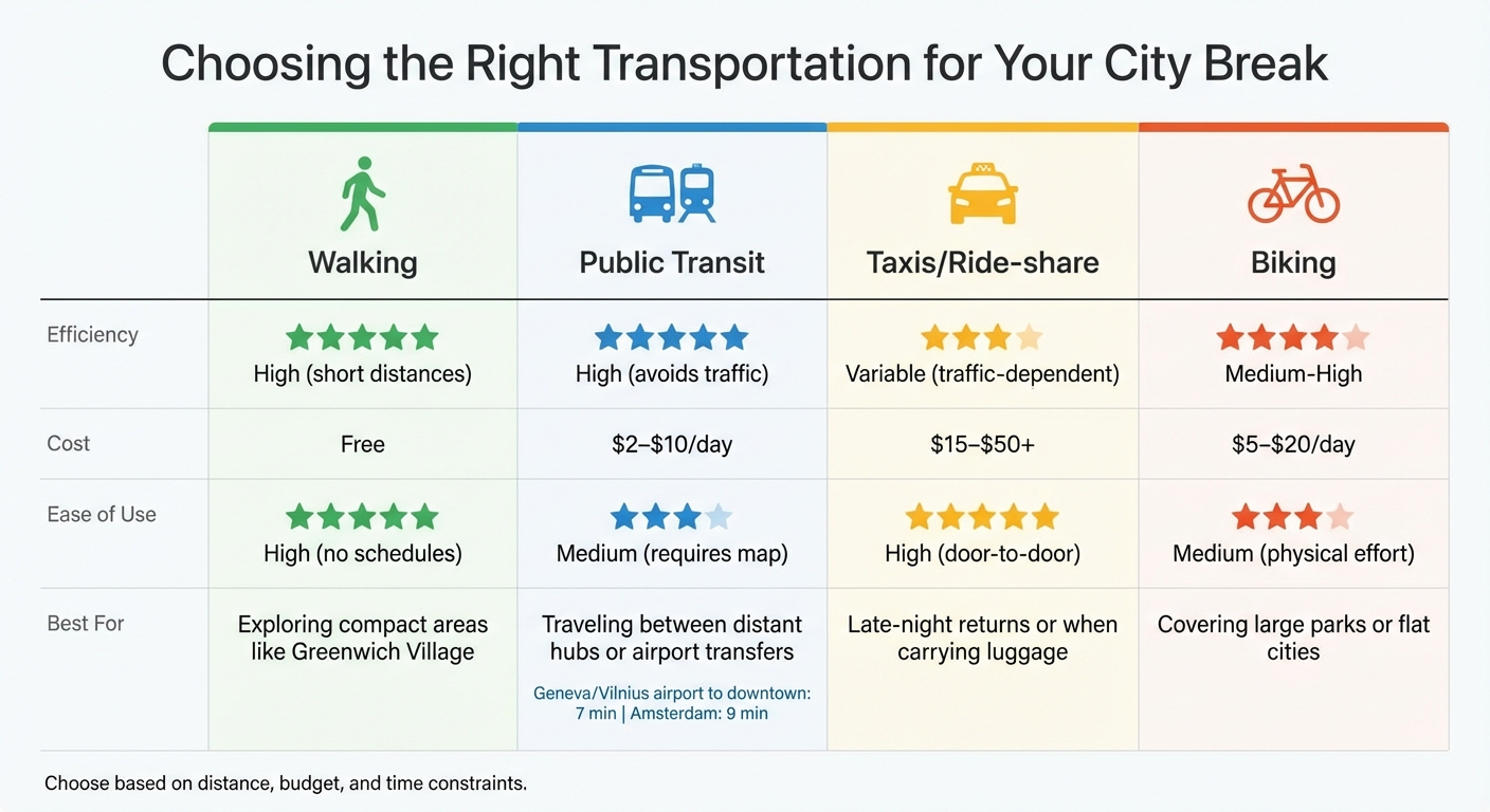 City Transportation Options Comparison: Cost, Efficiency and Best Use Cases