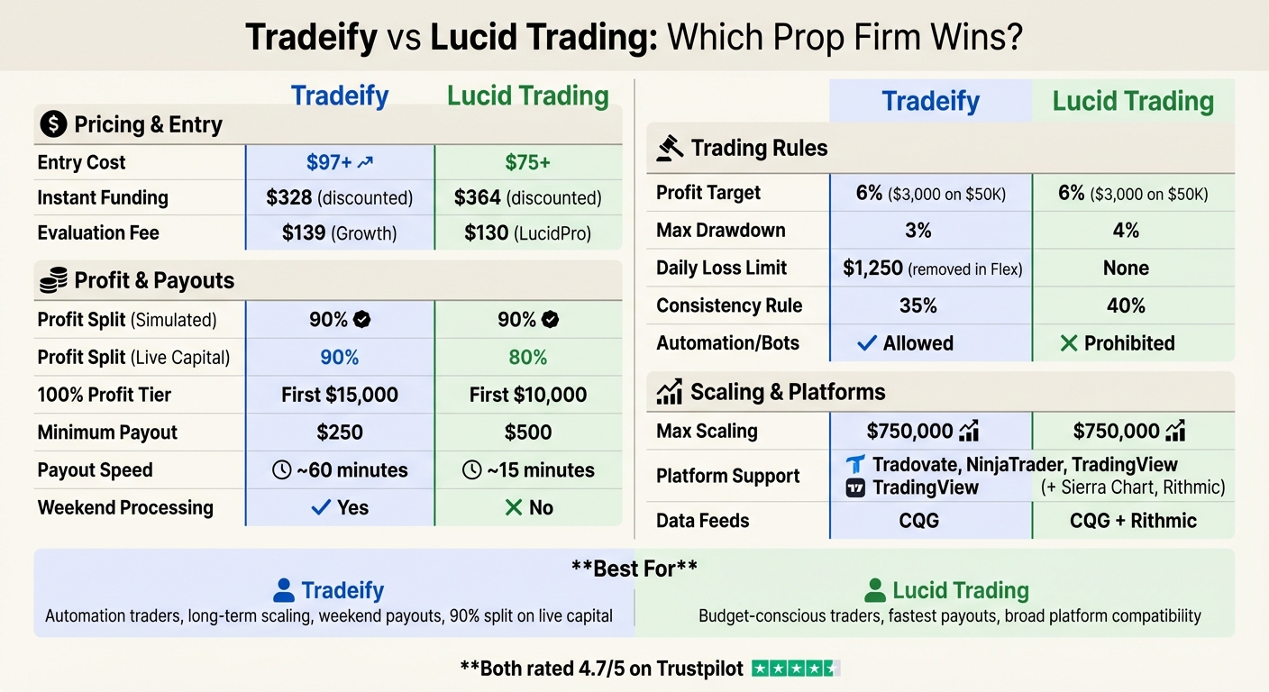 Tradeify vs Lucid Trading: Complete Feature Comparison Chart