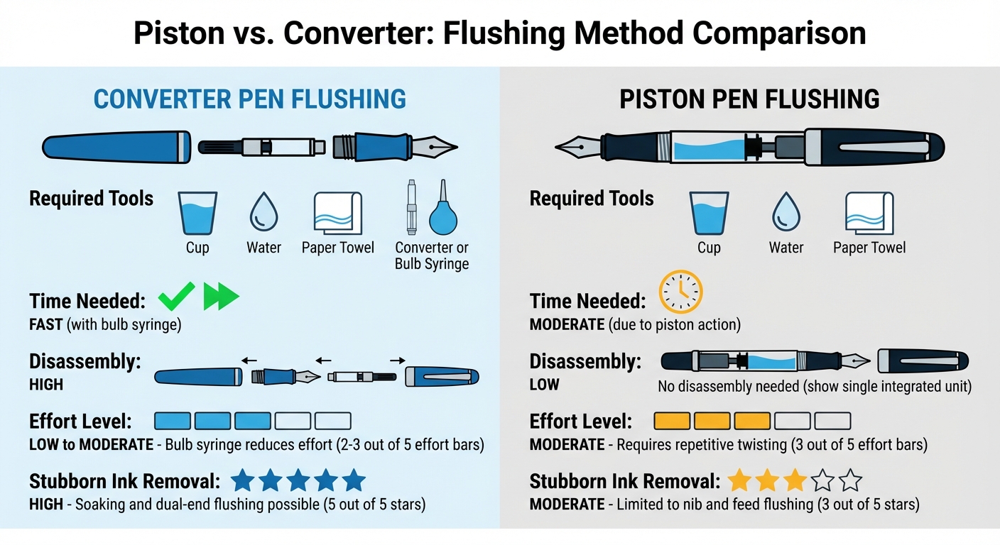 Piston vs Converter Fountain Pen Flushing Methods Comparison
