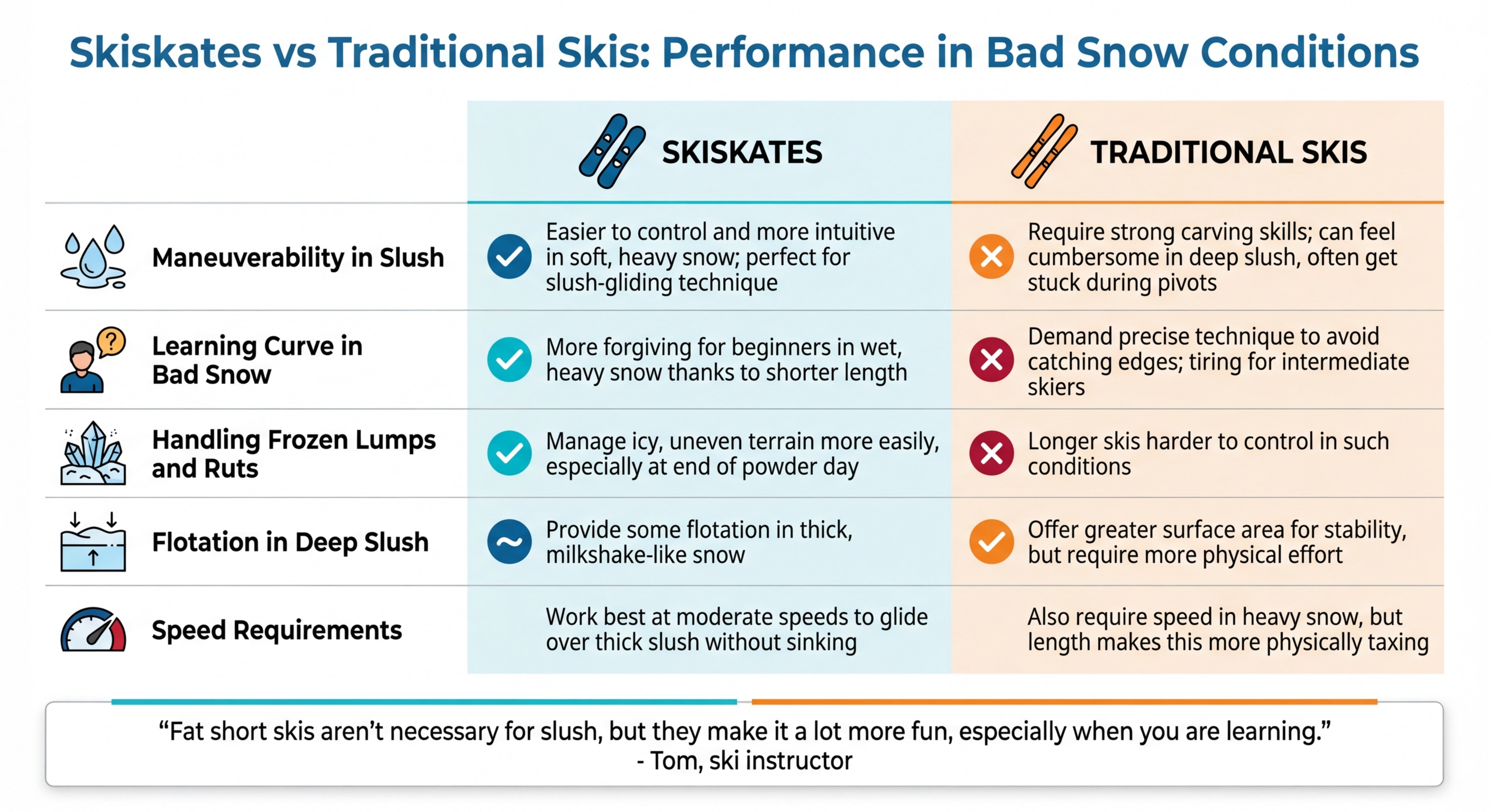 Skiskates vs Traditional Skis Performance Comparison in Different Snow Conditions