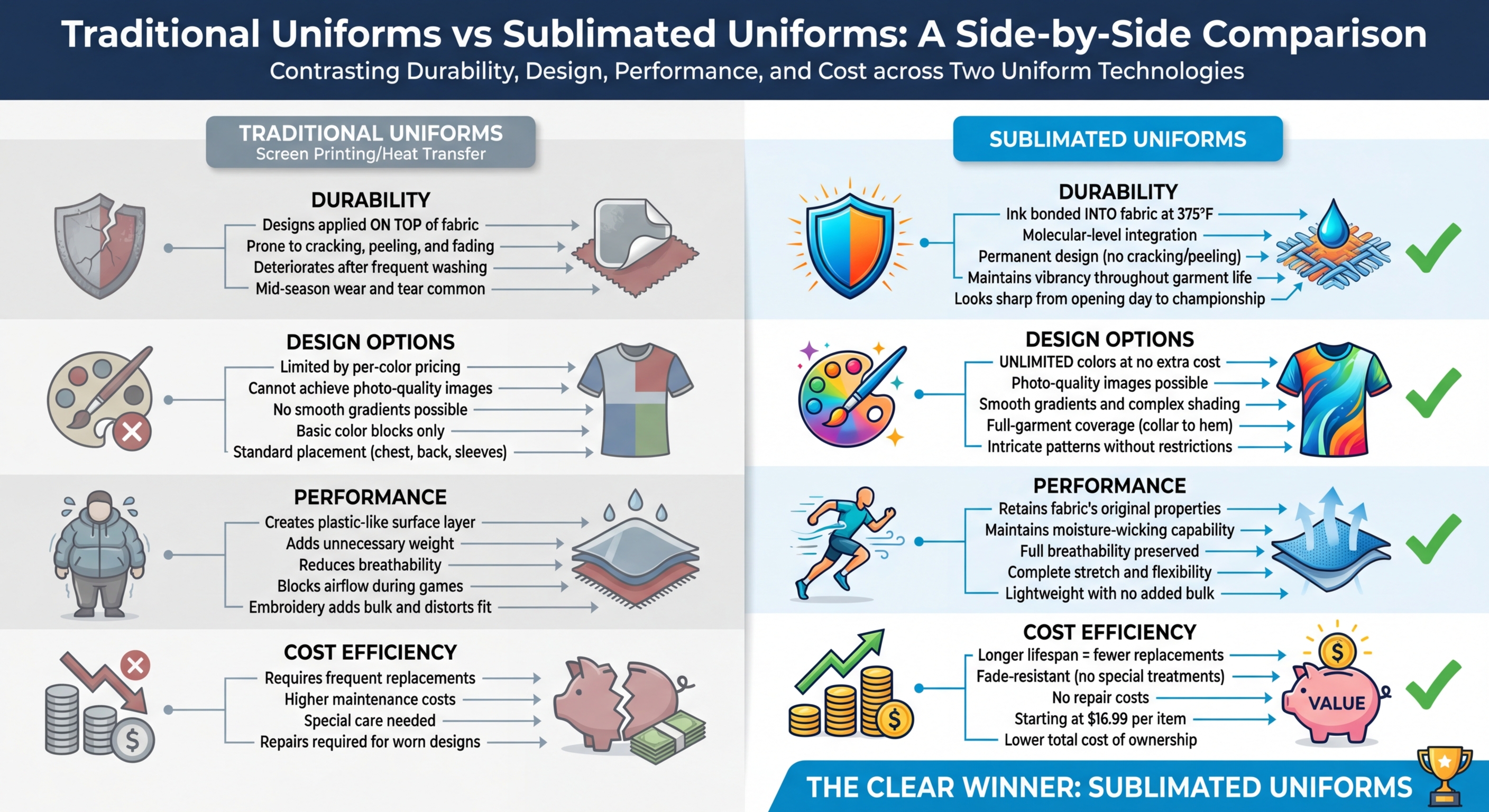 Traditional vs Sublimated Uniforms: Performance and Durability Comparison