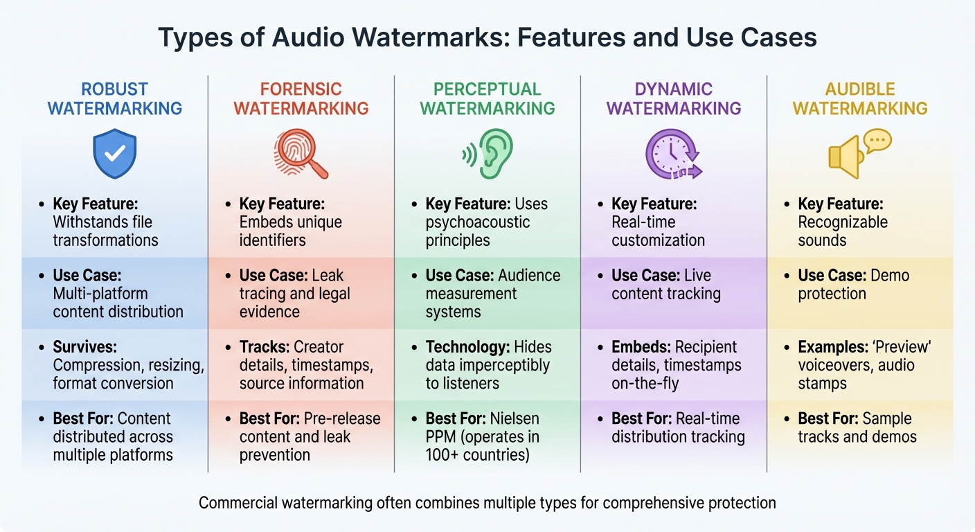 Types of Audio Watermarks: Features and Use Cases Comparison