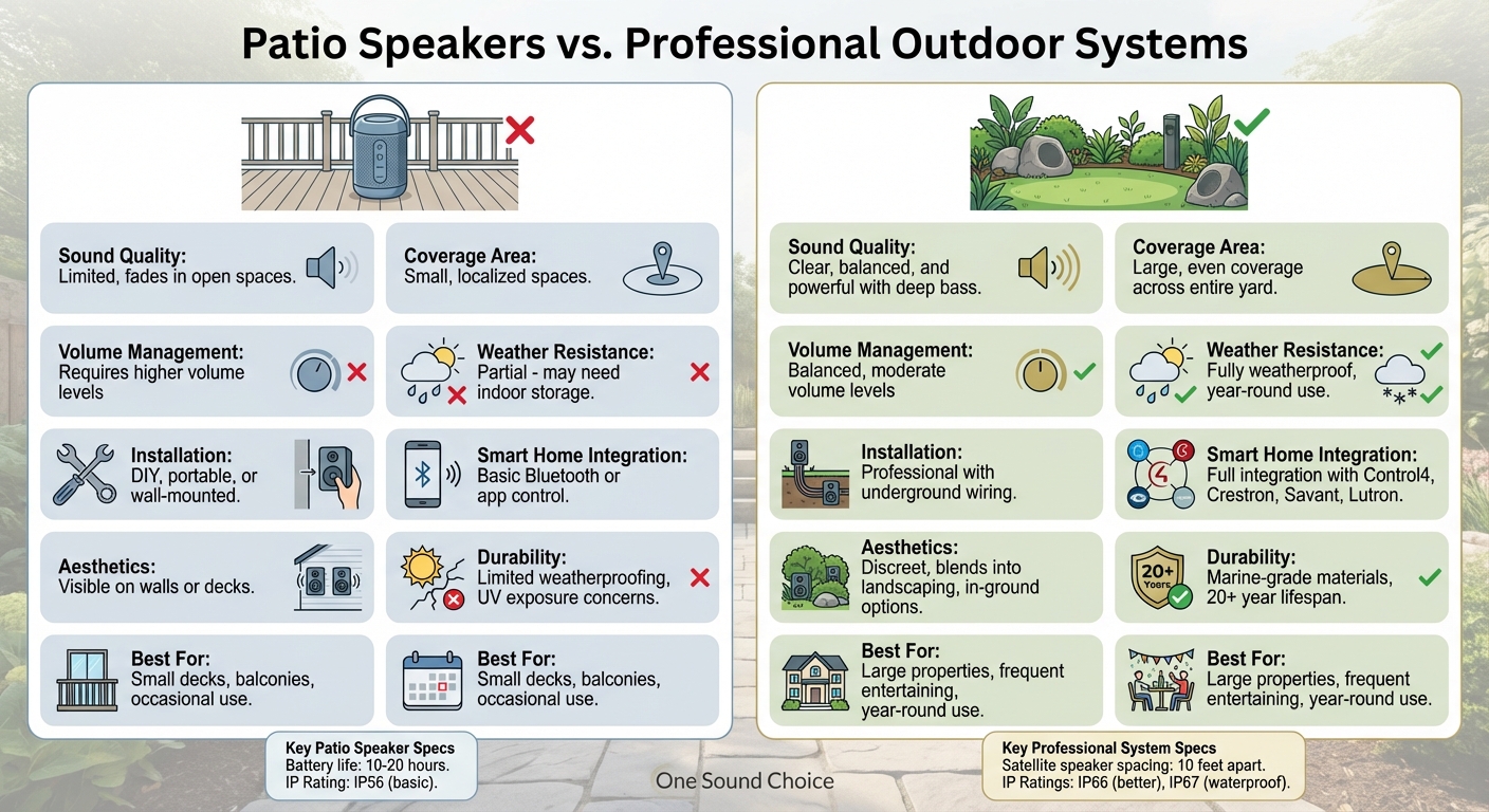 Patio Speakers vs Professional Outdoor Audio Systems Comparison