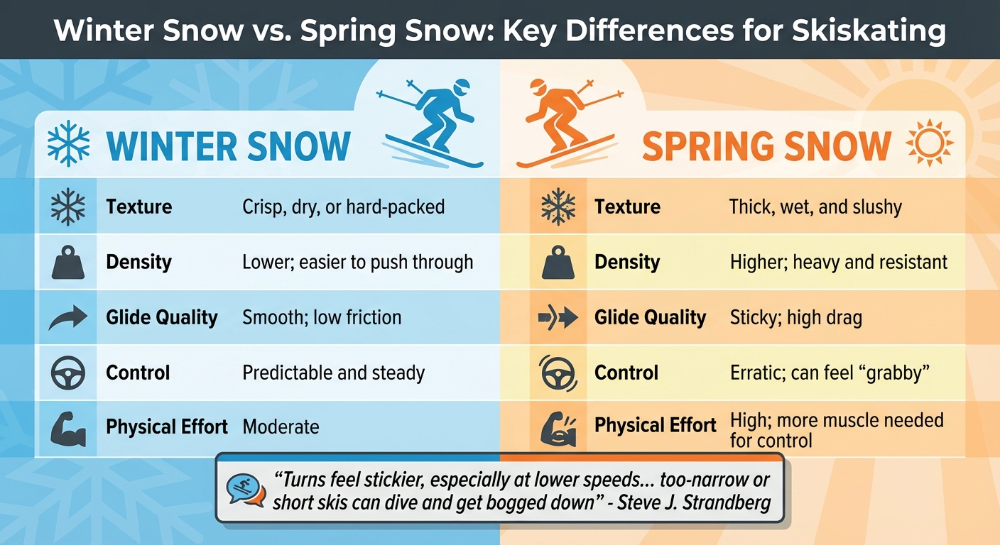 Winter vs Spring Snow Conditions Comparison for Skiskating