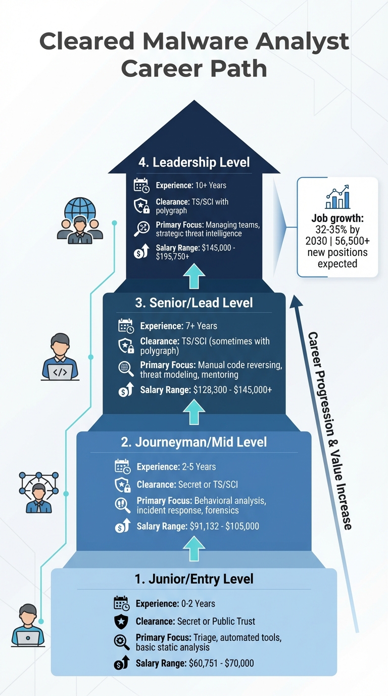 Cleared Malware Analyst Career Progression: Salary, Experience & Clearance Levels