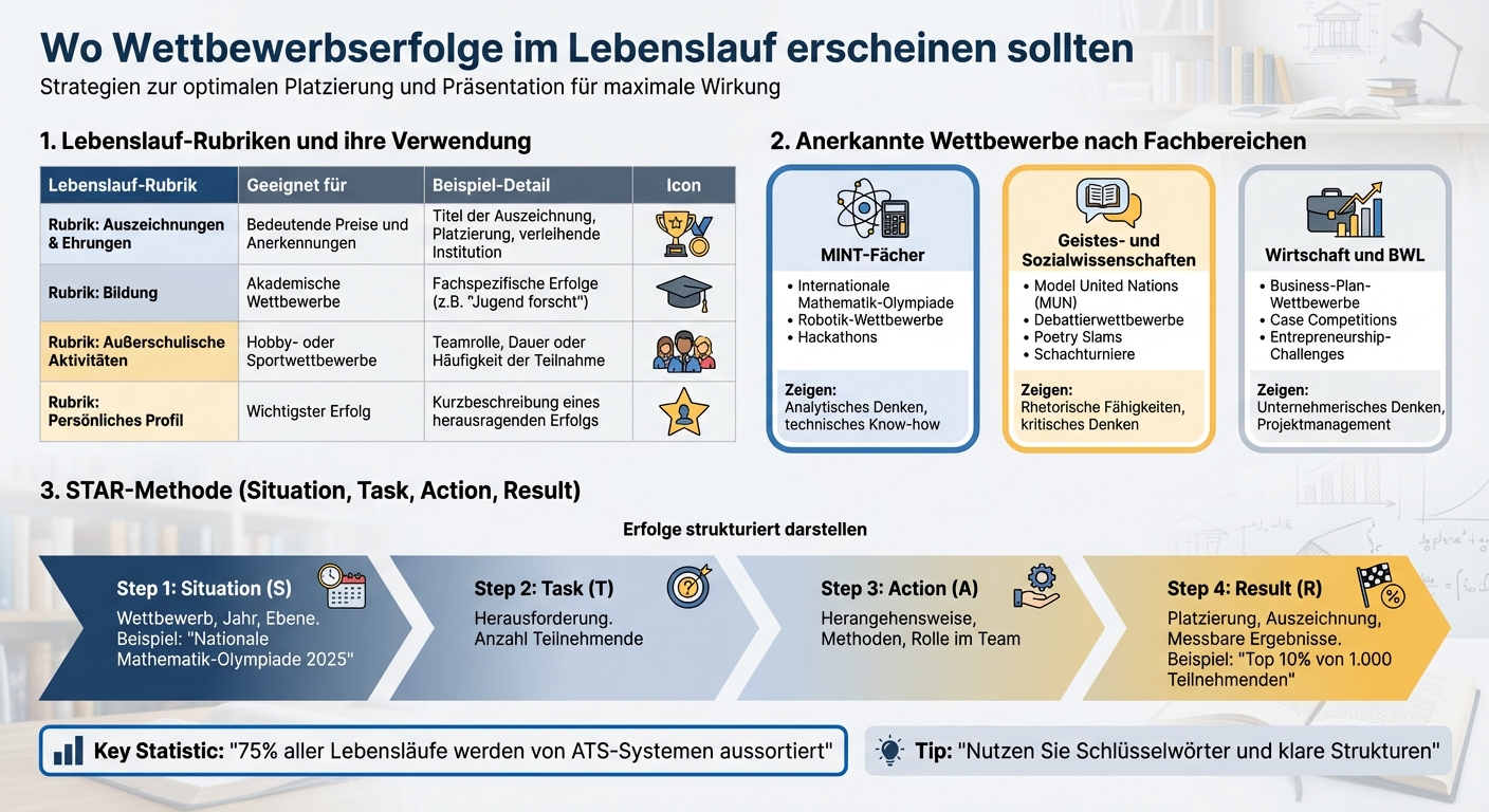 Wettbewerbserfolge im Lebenslauf strategisch platzieren: Übersicht nach Fachbereichen