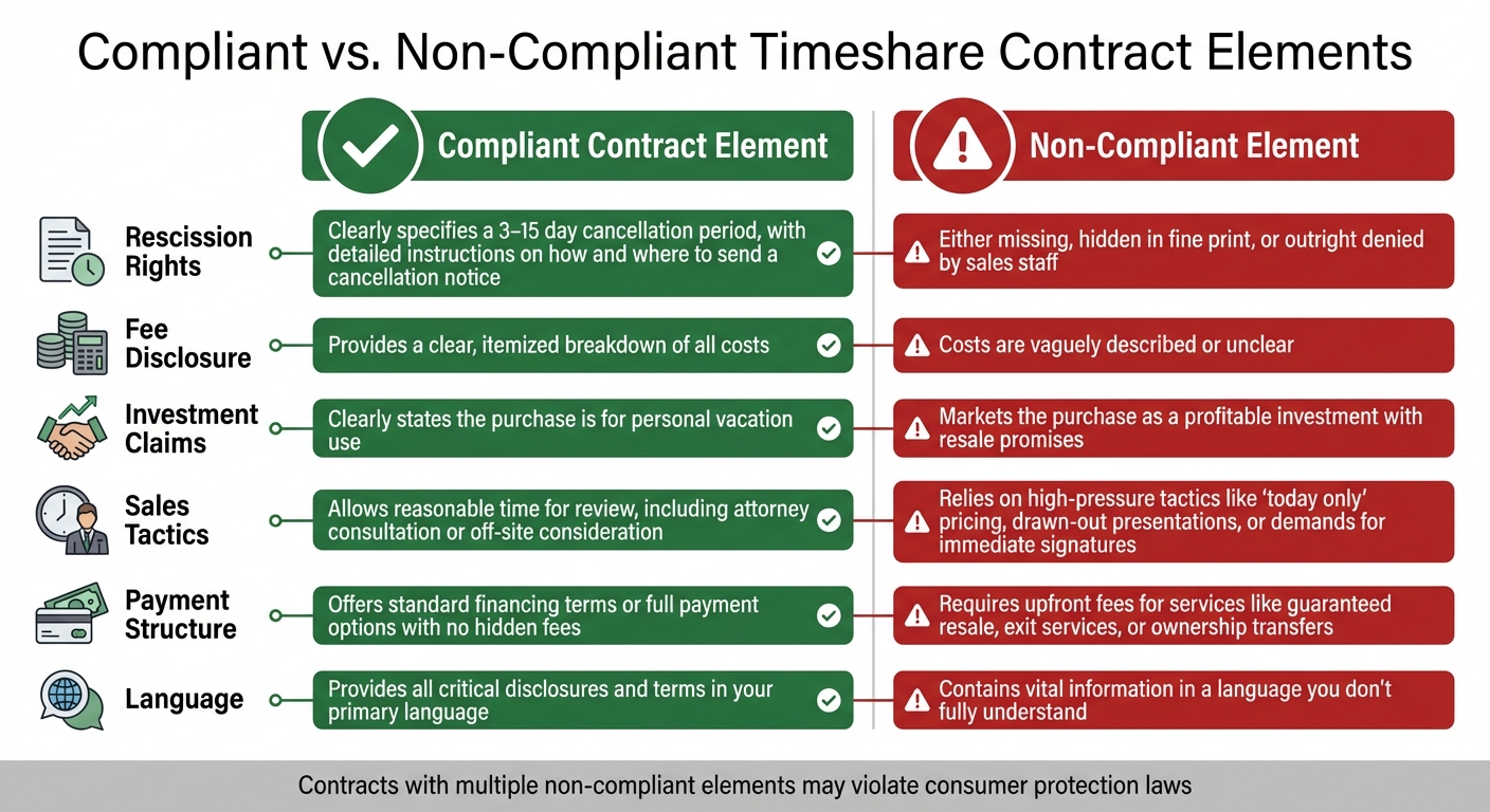 Compliant vs Non-Compliant Timeshare Contract Elements Comparison