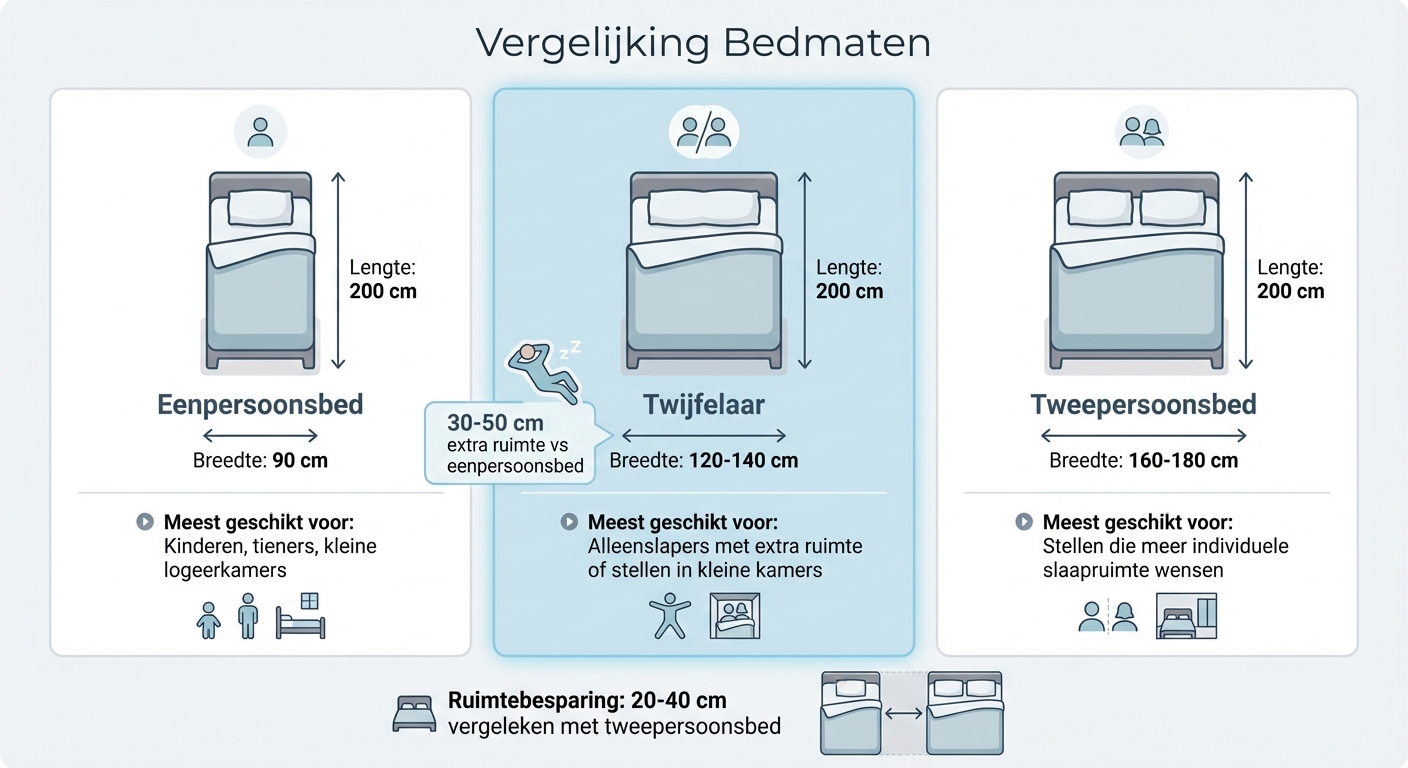 Twijfelaar afmetingen vergelijking met andere bedmaten