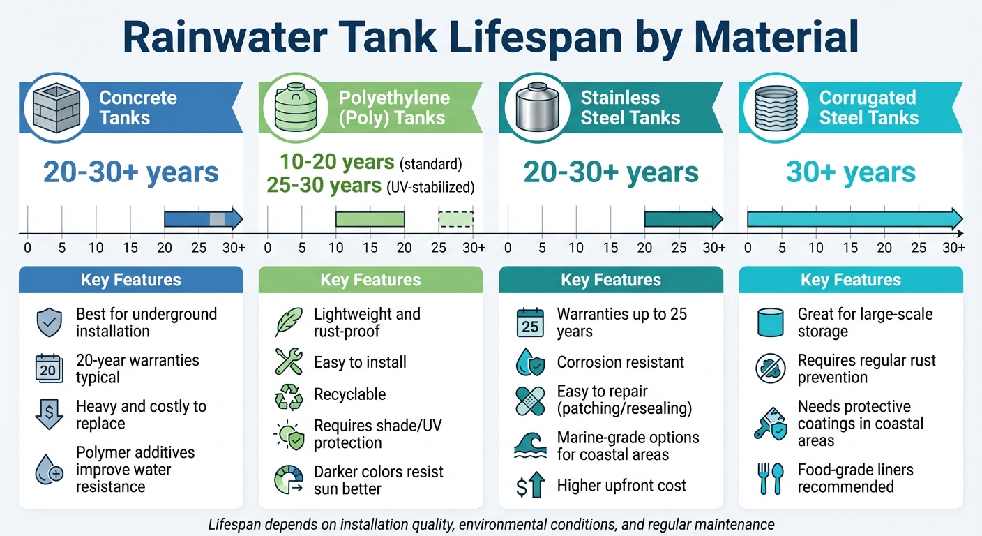 Rainwater Tank Lifespan Comparison by Material Type