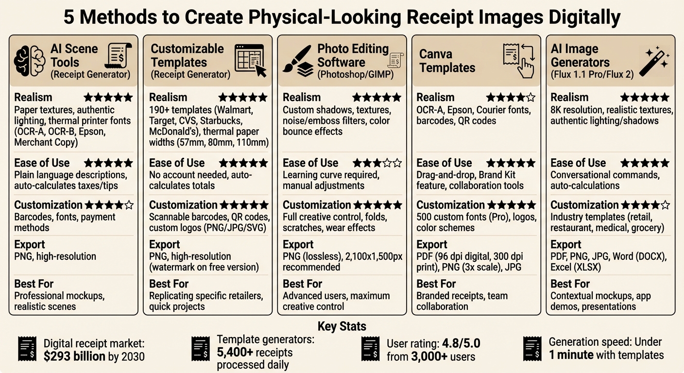 5 Methods to Create Digital Receipt Images: Features Comparison Chart