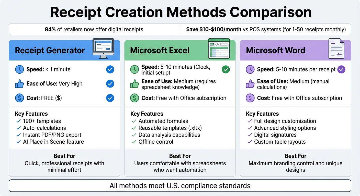 Comparison of 3 Receipt Creation Methods for Small Businesses