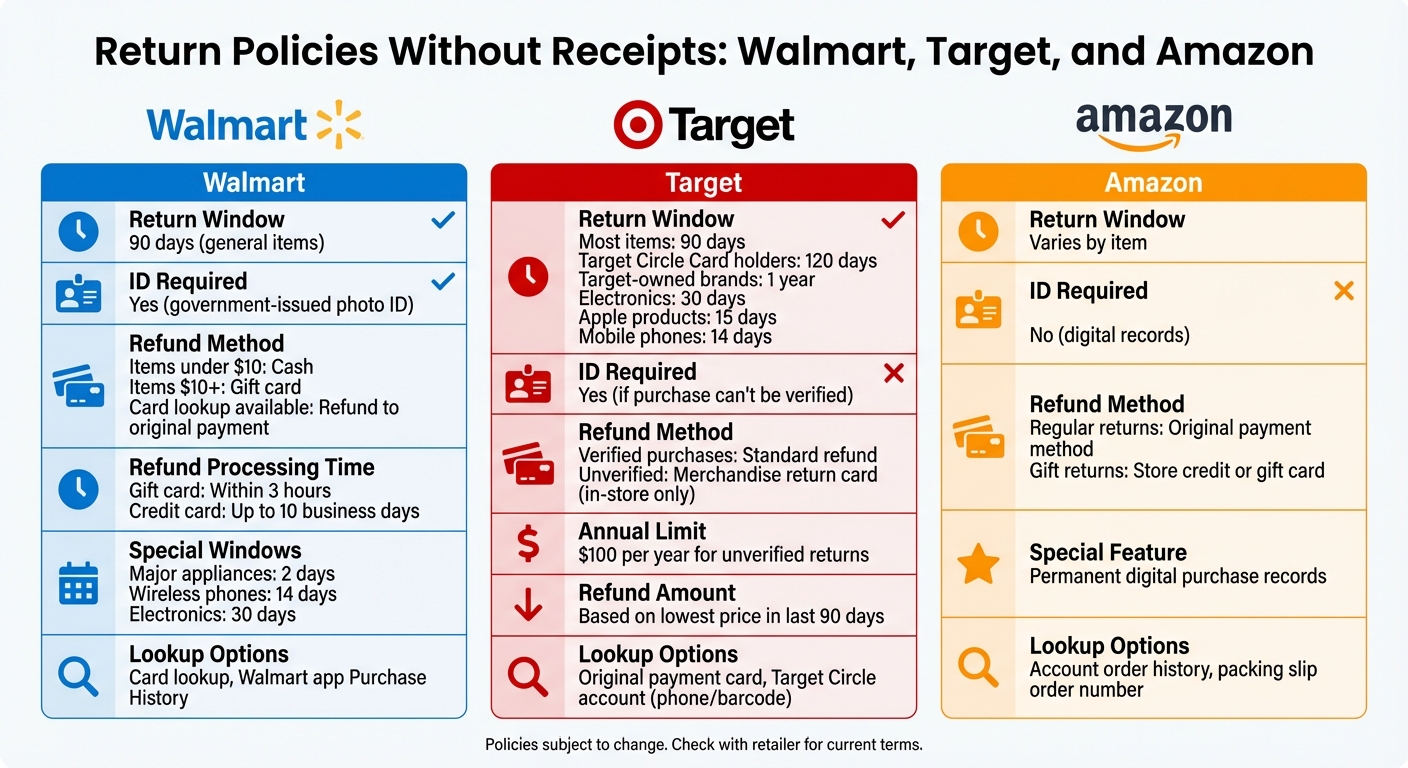 Major Retailer Return Policies Without Receipt Comparison Chart
