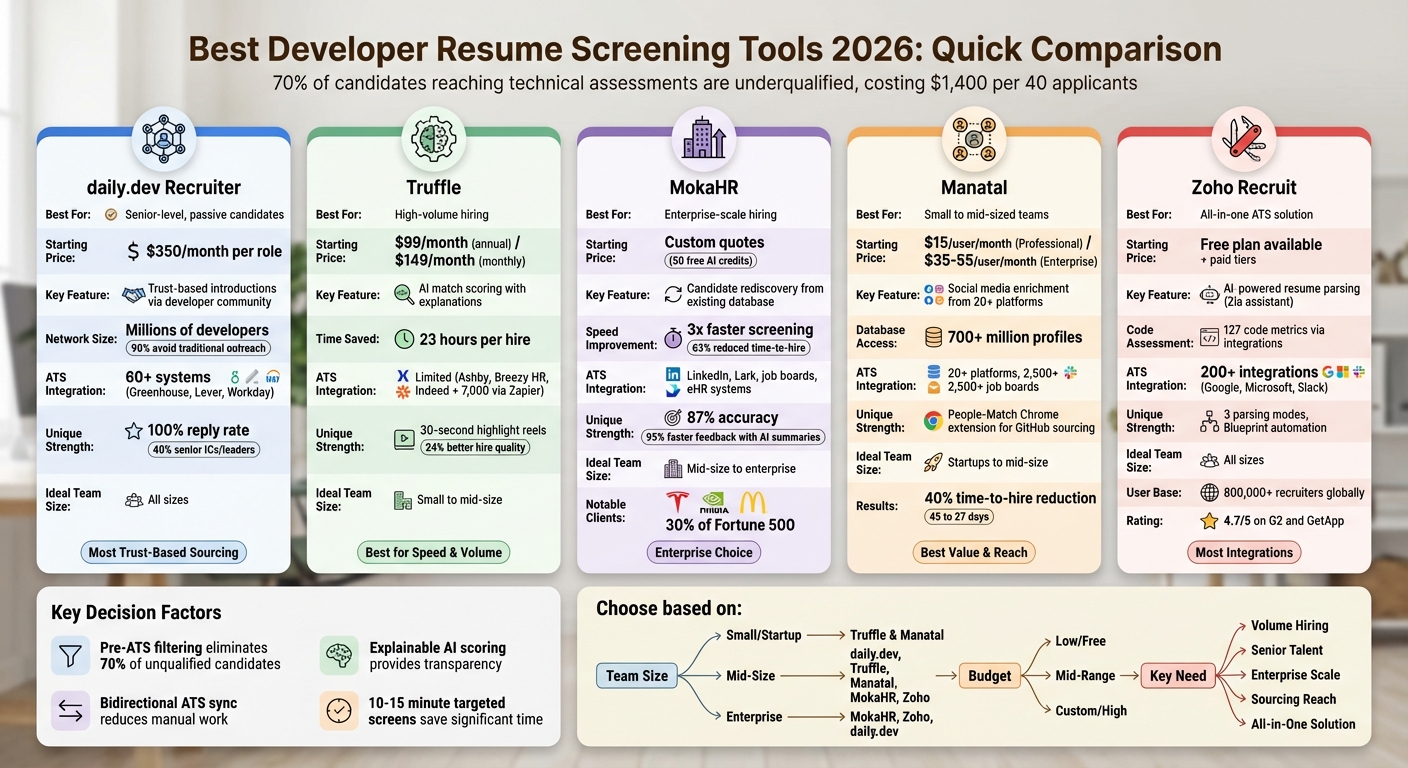 Developer Resume Screening Tools Comparison 2026: Features, Pricing & Best Use Cases